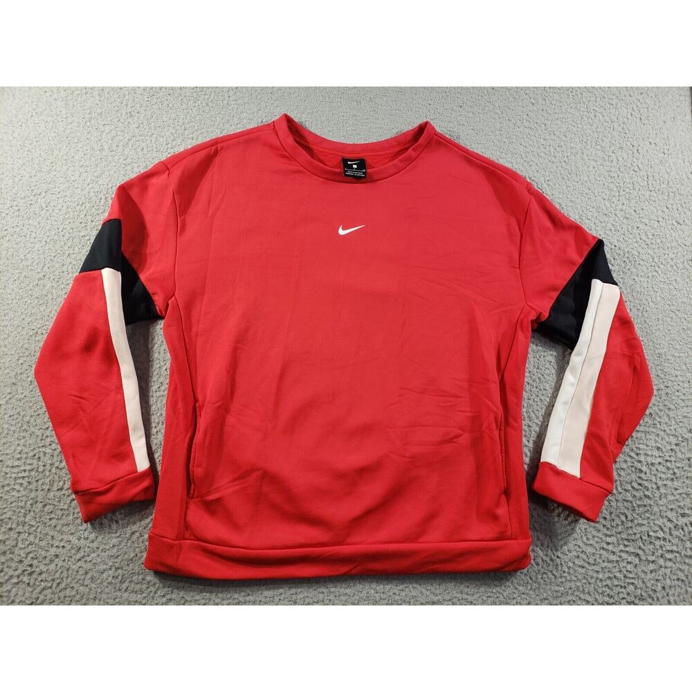 Nike Sweatshirt Women's Small Red Fleece Pullover Nylon Athleisure Stretch